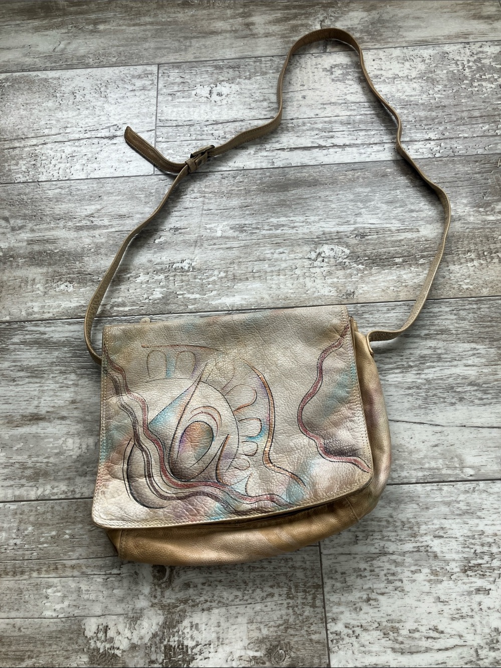 Anuschka Multicolor Metallic Leather Crossbody with Abstract Painted Design